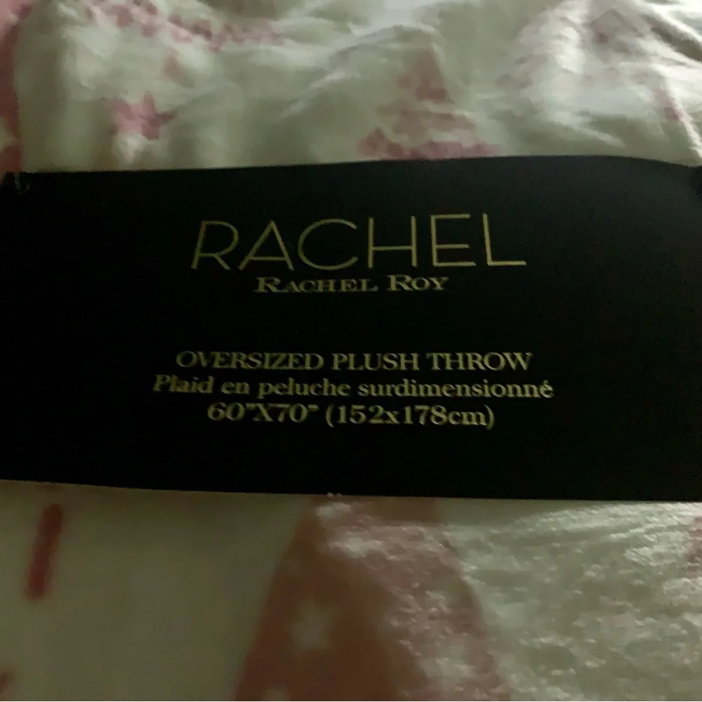 NEW Rachel Roy Pink & White Christmas Trees Plush Blanket NWT